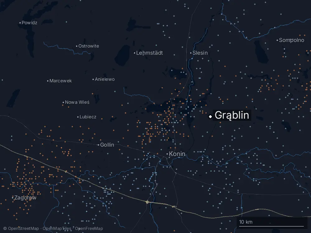 Karte der Blitze bei Grąblin am Samstag, 1. August 2026