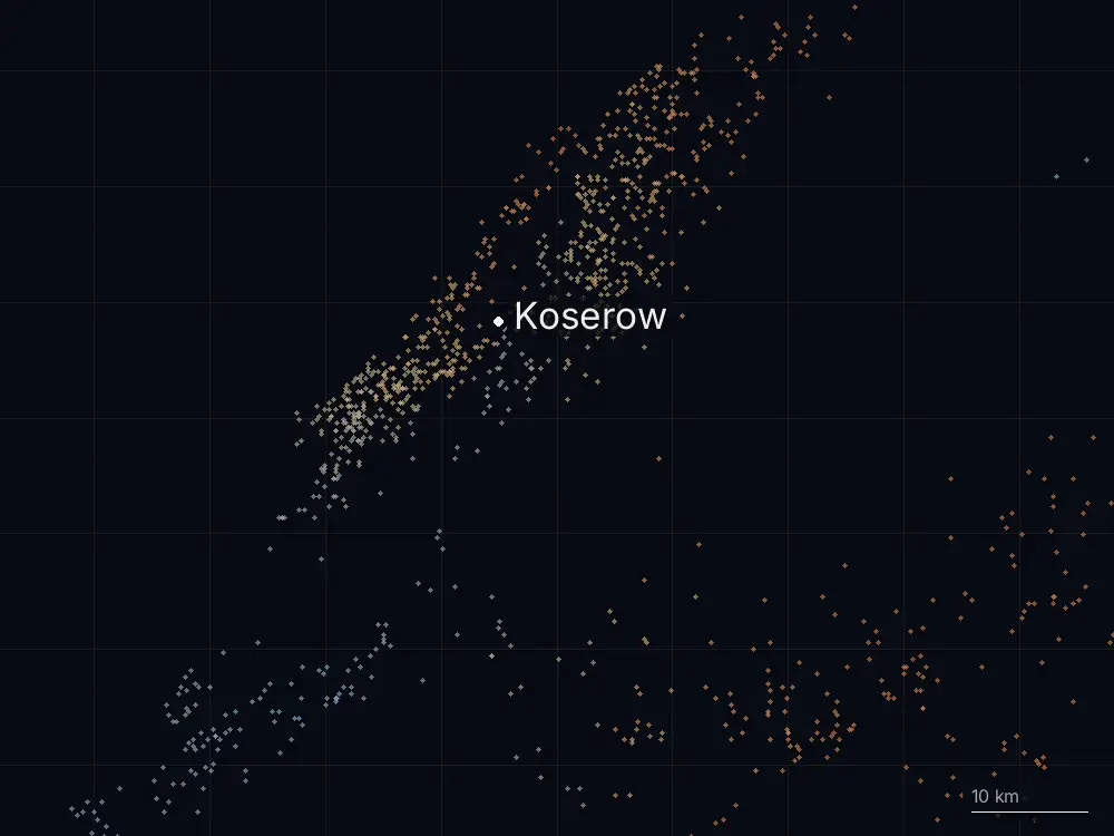 Karte der Blitze bei Koserow am Samstag, 1. August 2026