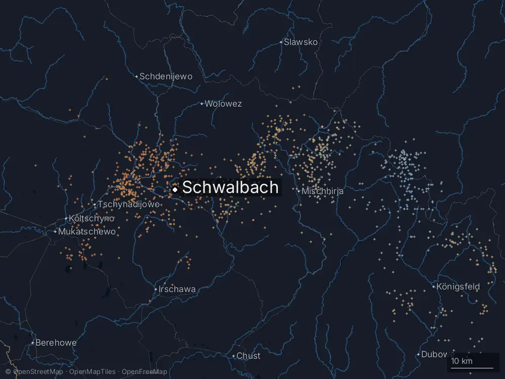 Karte der Blitze bei Schwalbach am Sonntag, 2. August 2026