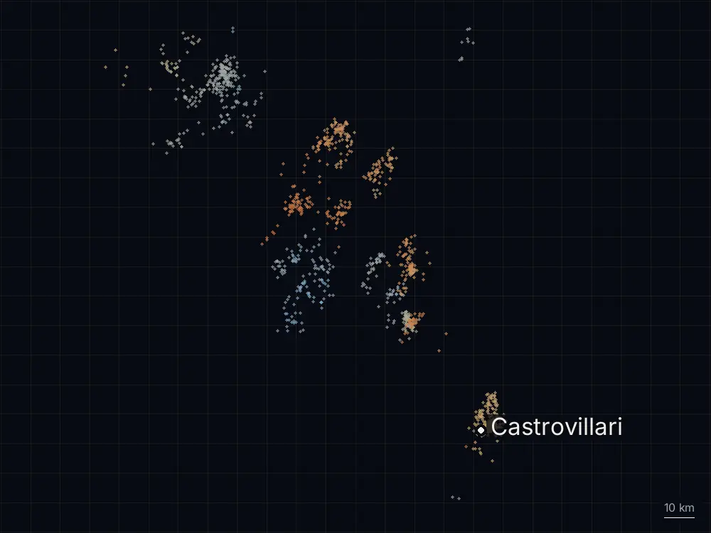 Karte der Blitze bei Castrovillari am Montag, 3. August 2026
