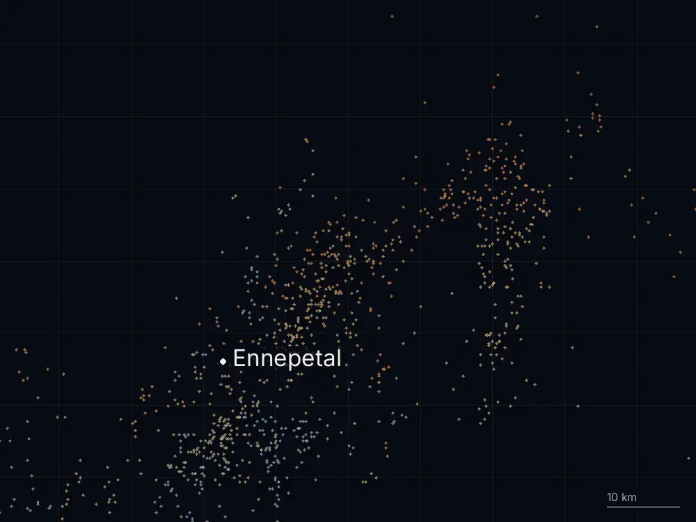 Karte der Blitze bei Ennepetal am Montag, 3. August 2026