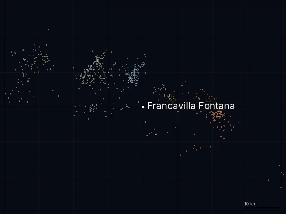Karte der Blitze bei Francavilla Fontana am Montag, 3. August 2026