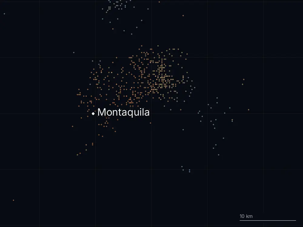 Karte der Blitze bei Montaquila am Montag, 3. August 2026