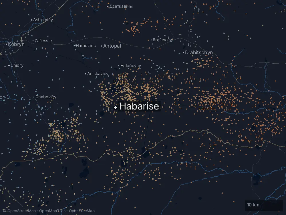Karte der Blitze bei Habarise am Dienstag, 4. August 2026