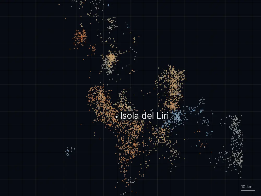 Karte der Blitze bei Isola del Liri am Dienstag, 4. August 2026