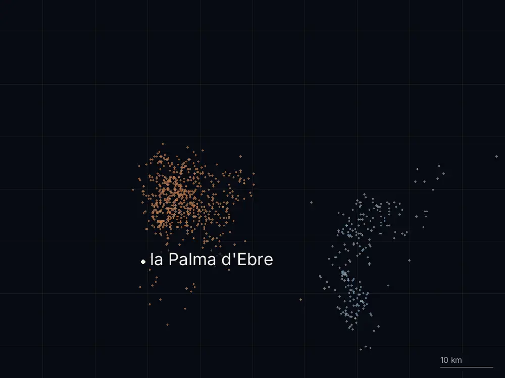 Karte der Blitze bei la Palma d'Ebre am Dienstag, 4. August 2026