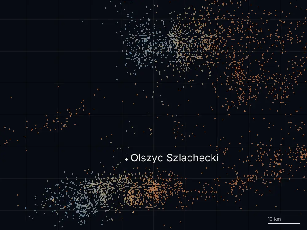 Karte der Blitze bei Olszyc Szlachecki am Dienstag, 4. August 2026
