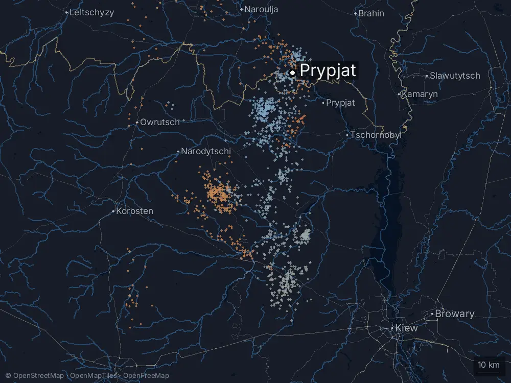 Karte der Blitze bei Prypjat am Dienstag, 4. August 2026