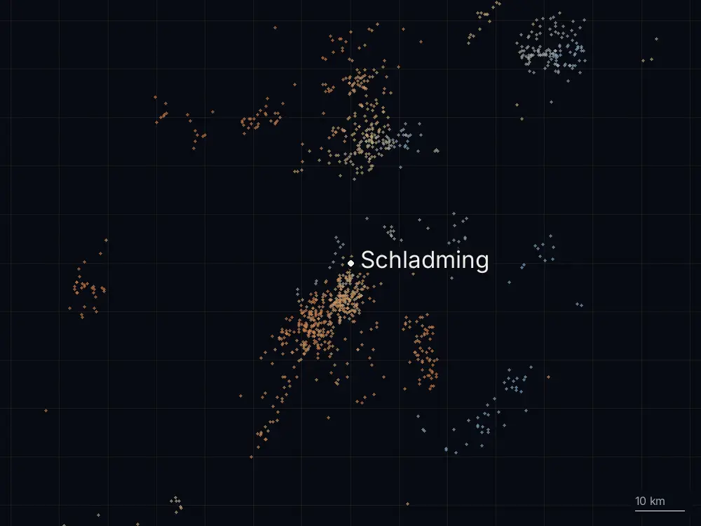 Karte der Blitze bei Schladming am Dienstag, 4. August 2026