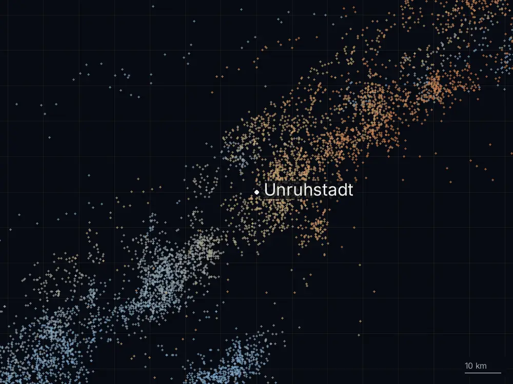 Karte der Blitze bei Unruhstadt am Dienstag, 4. August 2026