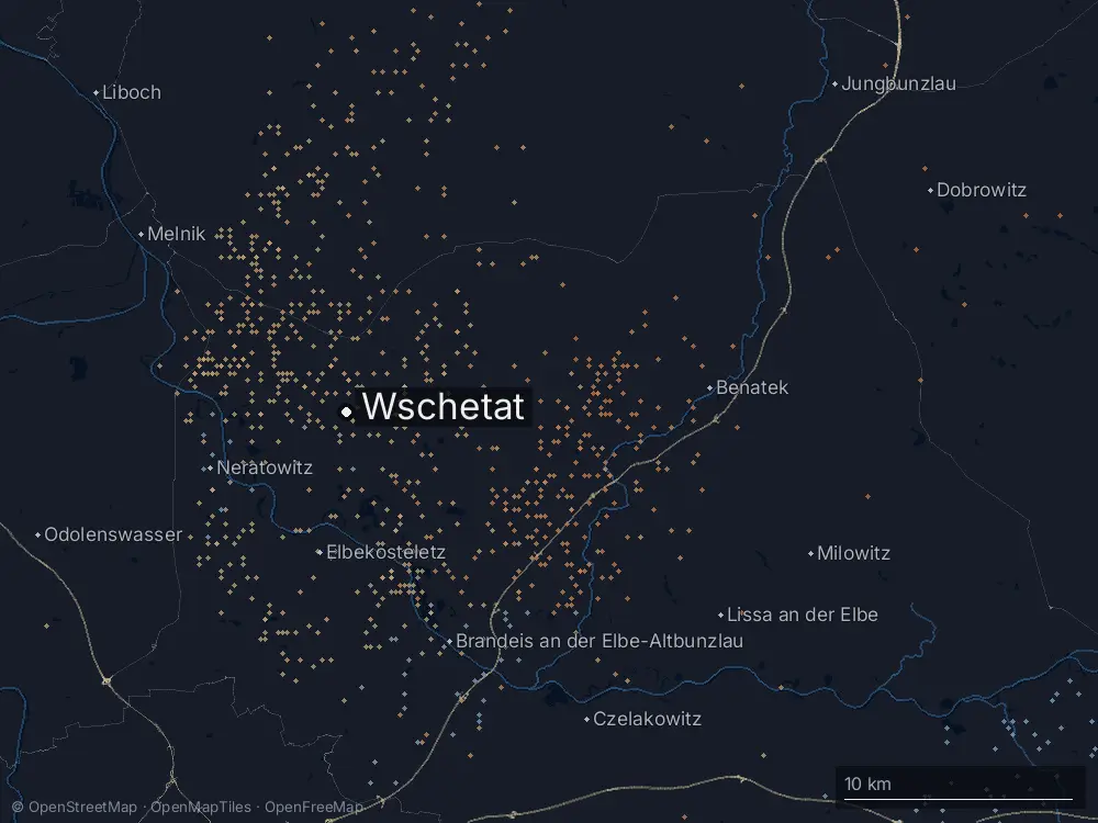 Karte der Blitze bei Wschetat am Dienstag, 4. August 2026