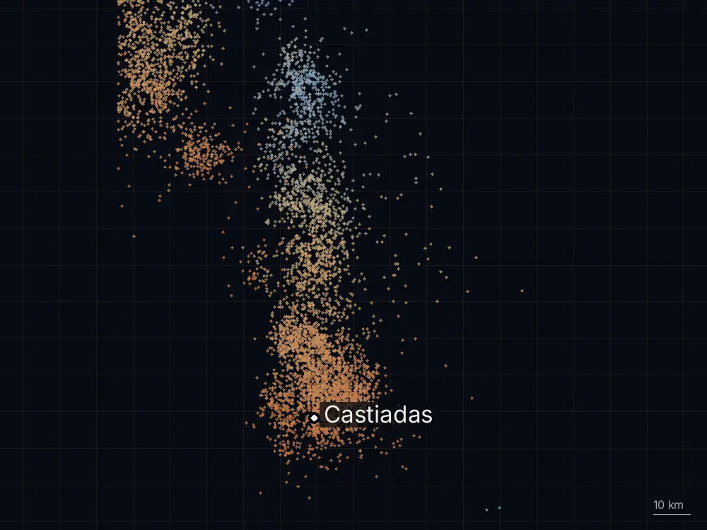 Karte der Blitze bei Castiadas am Mittwoch, 5. August 2026
