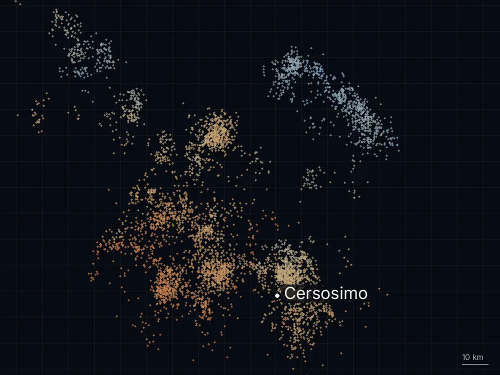 Karte der Blitze bei Cersosimo am Mittwoch, 5. August 2026