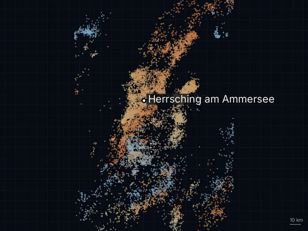 Karte der Blitze bei Herrsching am Ammersee am Mittwoch, 5. August 2026