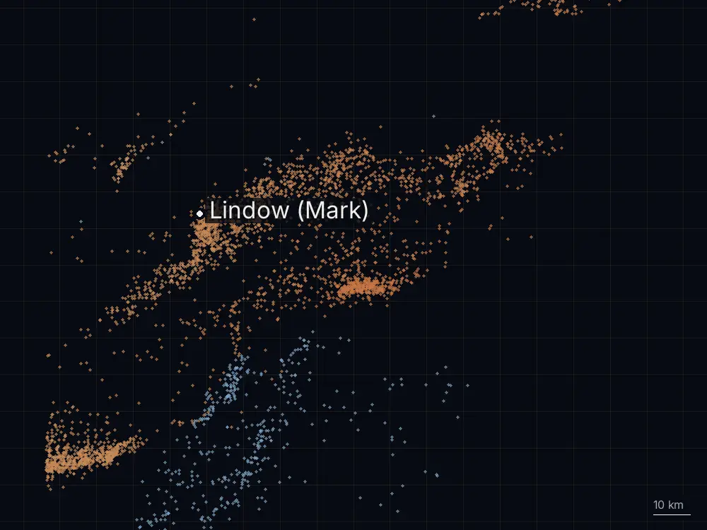 Karte der Blitze bei Lindow (Mark) am Mittwoch, 5. August 2026