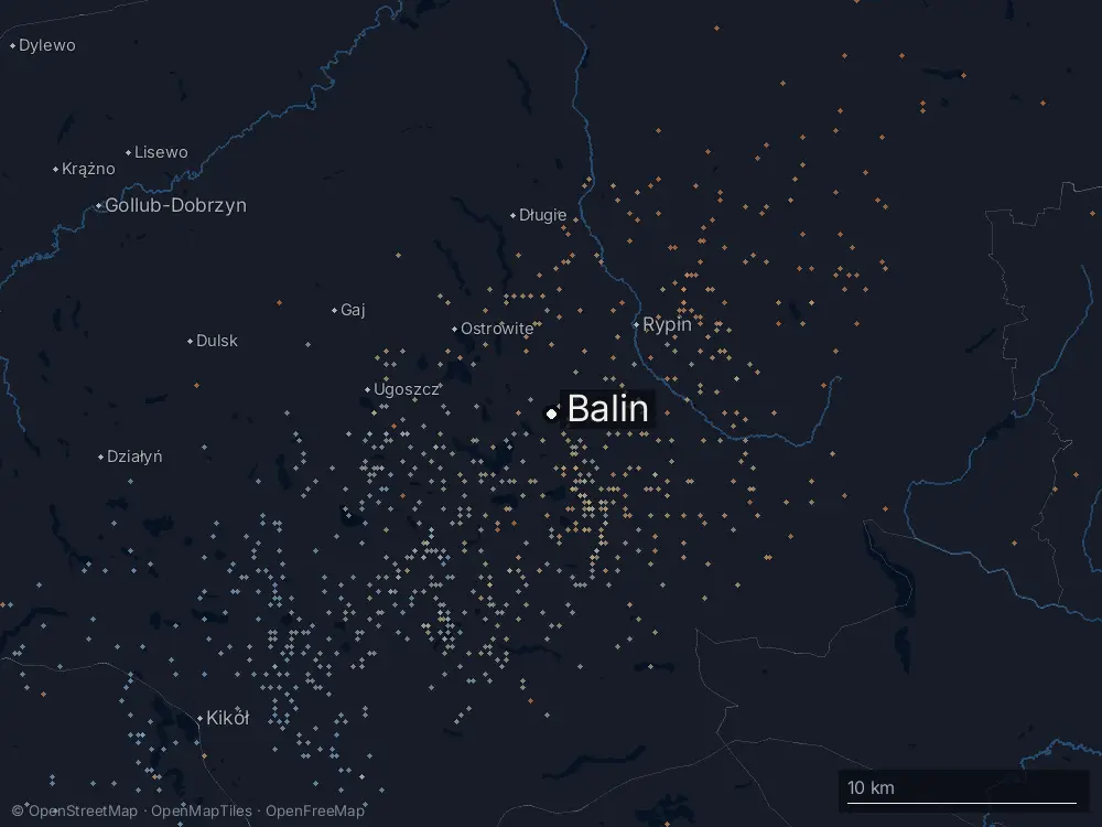 Karte der Blitze bei Balin am Donnerstag, 6. August 2026