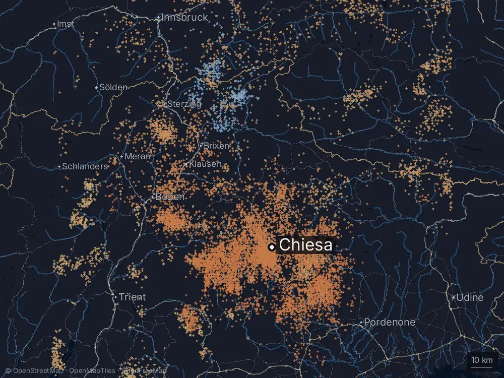 Karte der Blitze bei Chiesa am Donnerstag, 6. August 2026