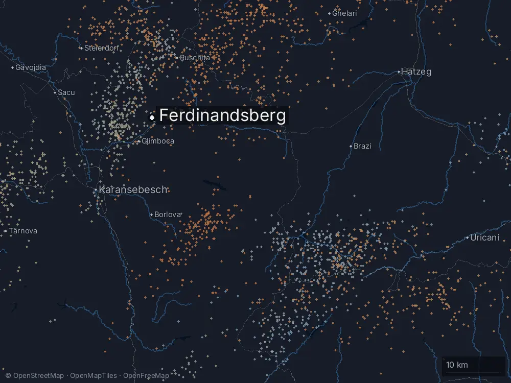 Karte der Blitze bei Ferdinandsberg am Donnerstag, 6. August 2026