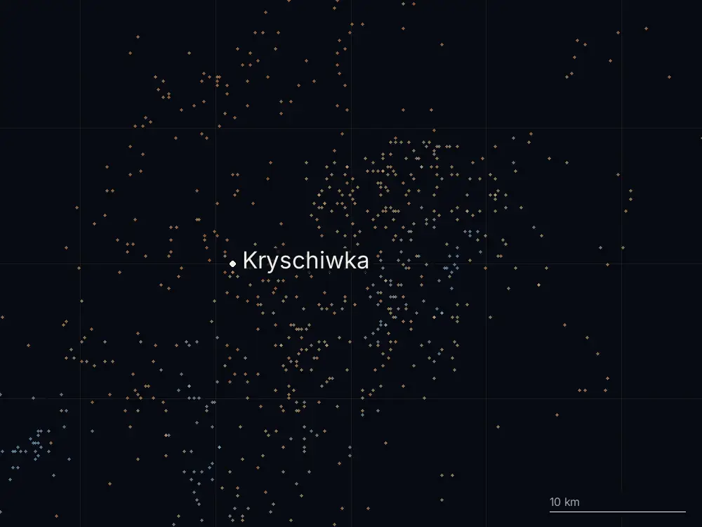 Karte der Blitze bei Kryschiwka am Donnerstag, 6. August 2026