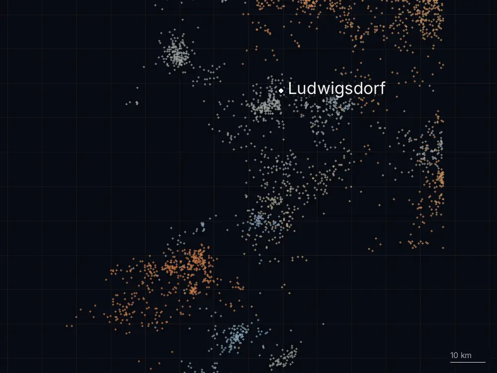 Karte der Blitze bei Ludwigsdorf am Donnerstag, 6. August 2026