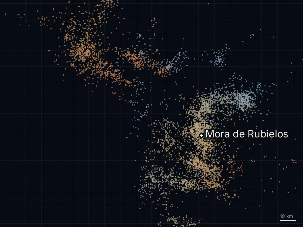 Karte der Blitze bei Mora de Rubielos am Donnerstag, 6. August 2026