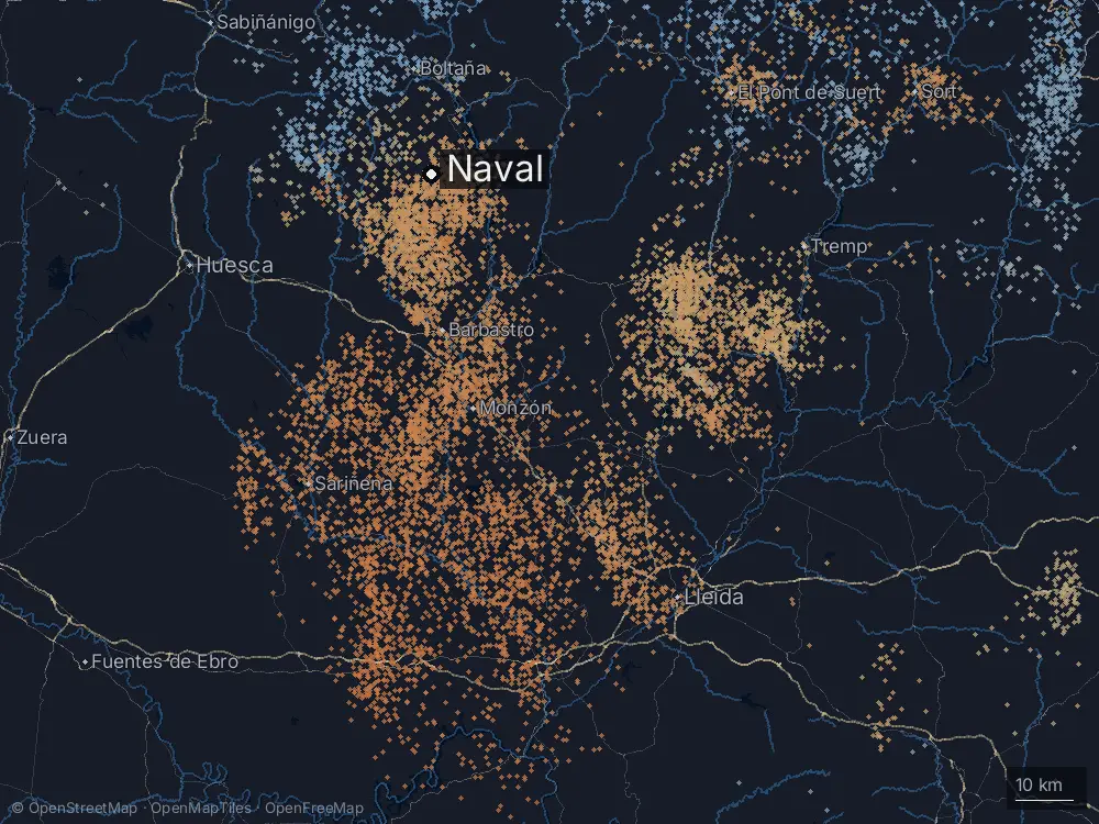 Karte der Blitze bei Naval am Donnerstag, 6. August 2026