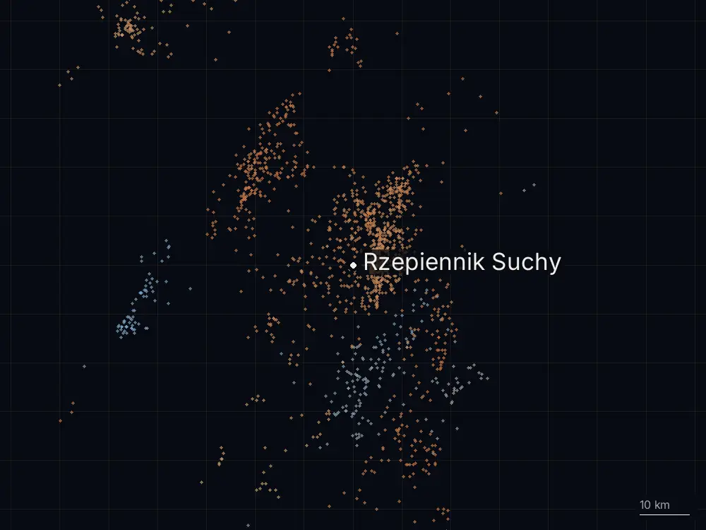 Karte der Blitze bei Rzepiennik Suchy am Donnerstag, 6. August 2026