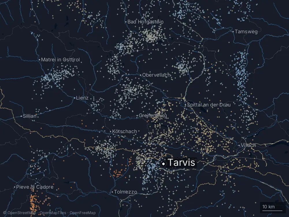 Karte der Blitze bei Tarvis am Donnerstag, 6. August 2026