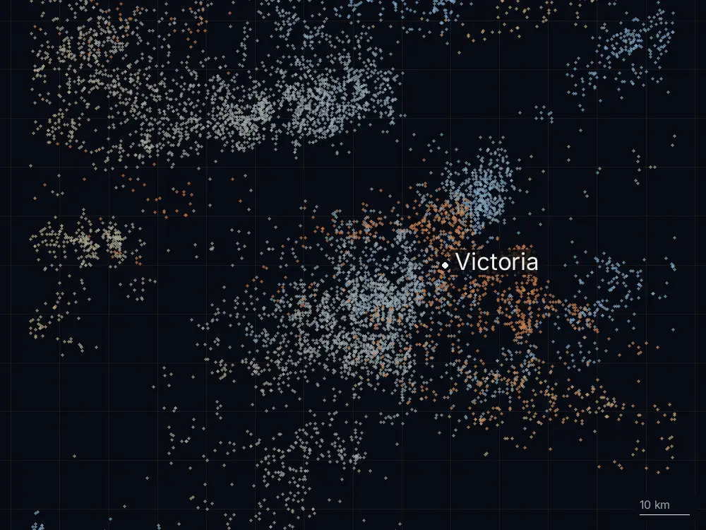 Karte der Blitze bei Victoria am Donnerstag, 6. August 2026