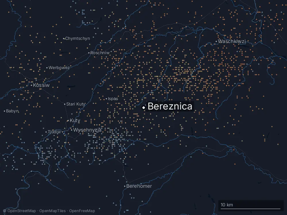 Karte der Blitze bei Bereznica am Freitag, 7. August 2026