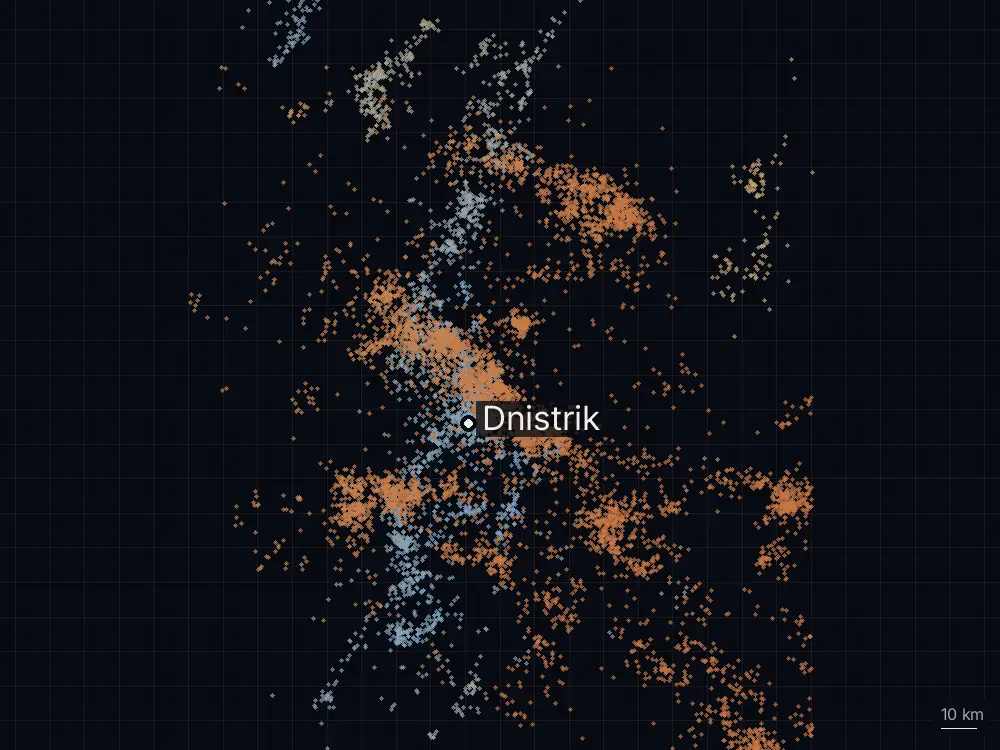 Karte der Blitze bei Dnistrik am Freitag, 7. August 2026