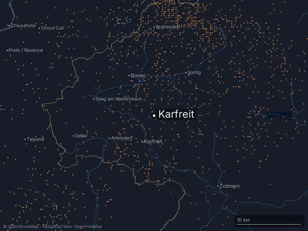 Karte der Blitze bei Karfreit am Freitag, 7. August 2026