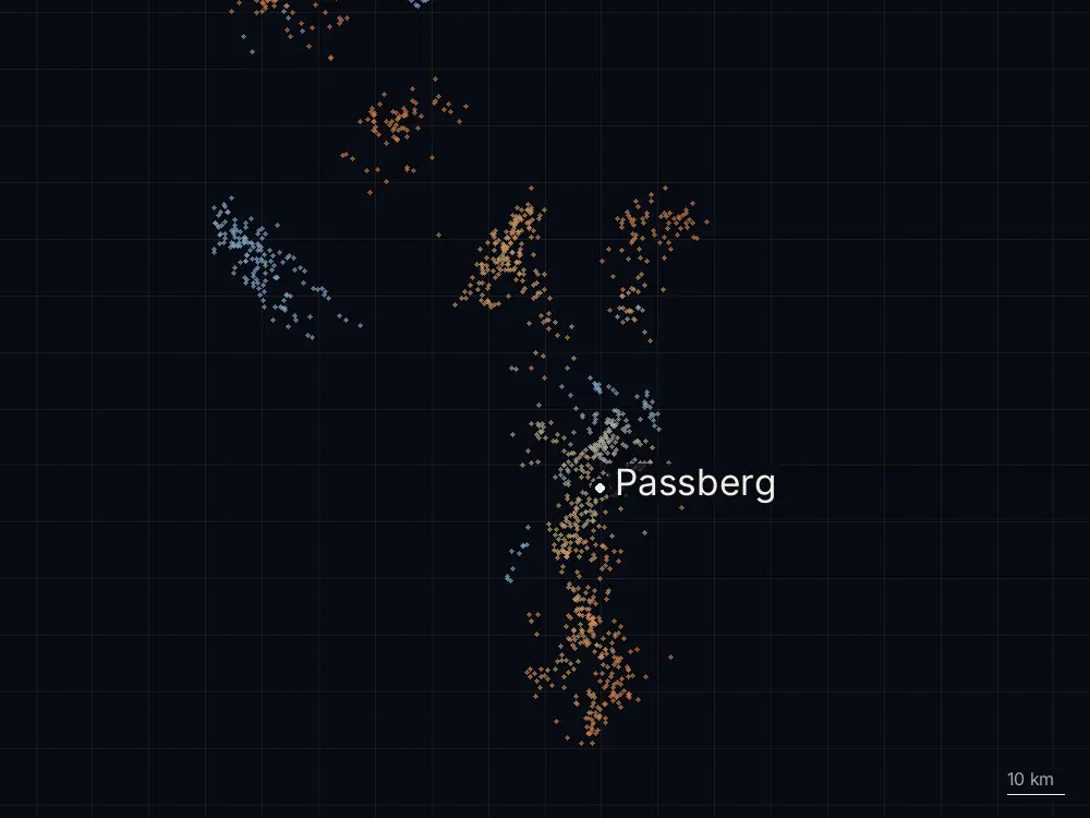 Karte der Blitze bei Passberg am Freitag, 7. August 2026