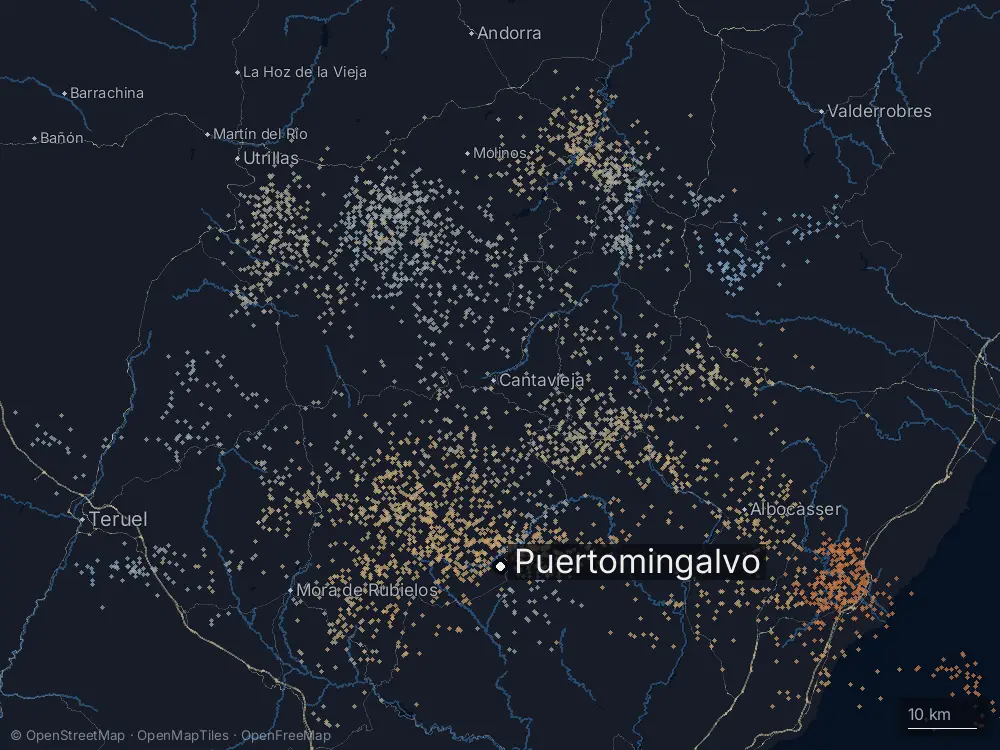 Karte der Blitze bei Puertomingalvo am Freitag, 7. August 2026
