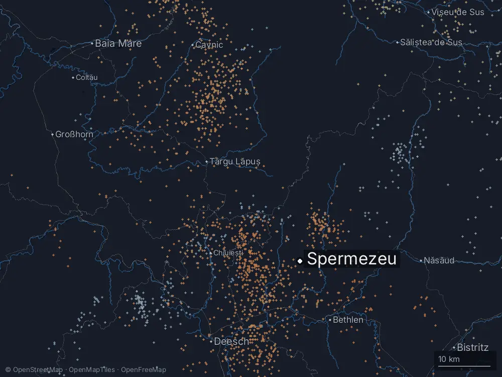 Karte der Blitze bei Spermezeu am Freitag, 7. August 2026