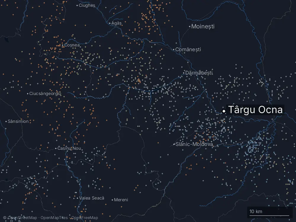 Karte der Blitze bei Târgu Ocna am Freitag, 7. August 2026