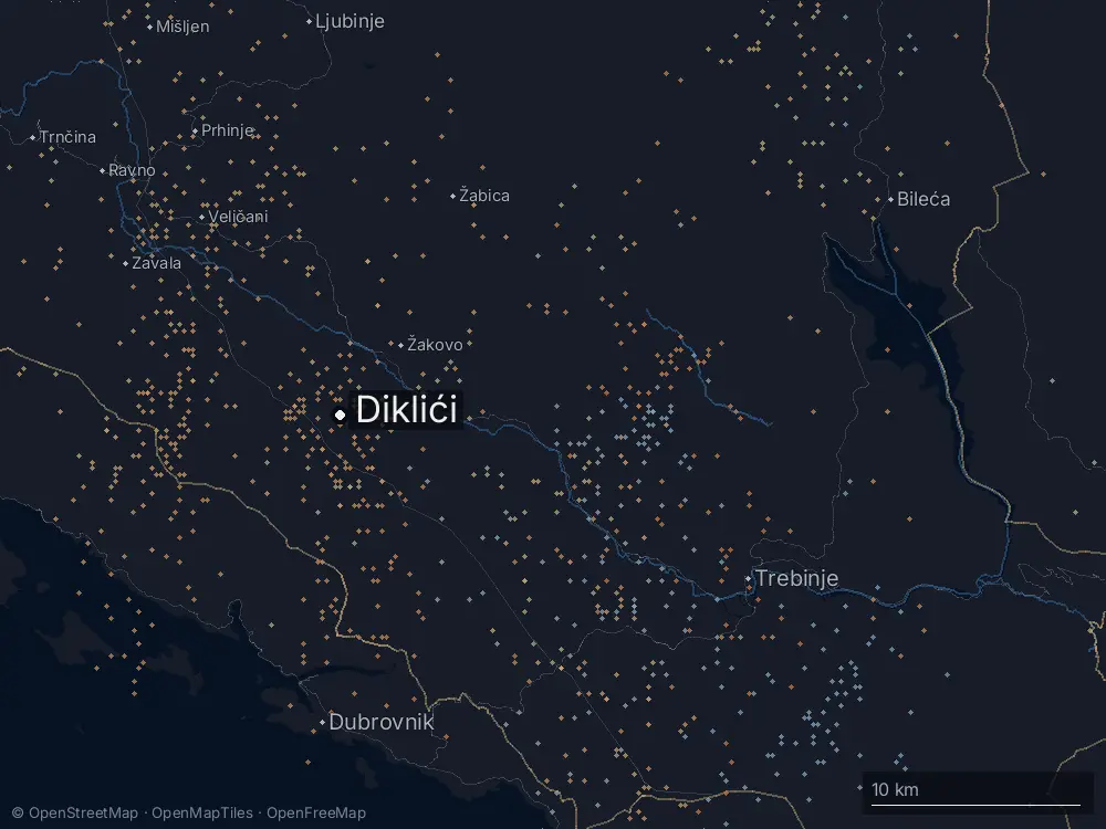 Karte der Blitze bei Diklići am Samstag, 8. August 2026