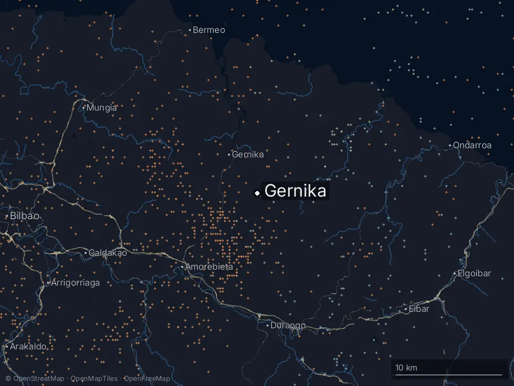Karte der Blitze bei Gernika am Samstag, 8. August 2026