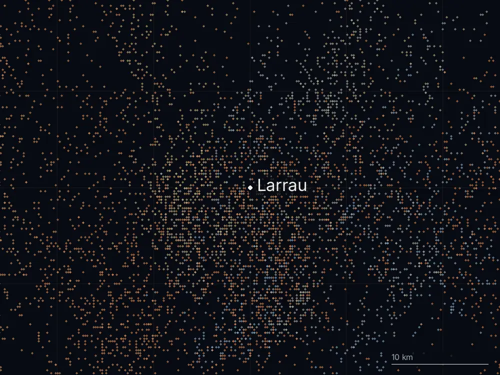 Karte der Blitze bei Larrau am Samstag, 8. August 2026