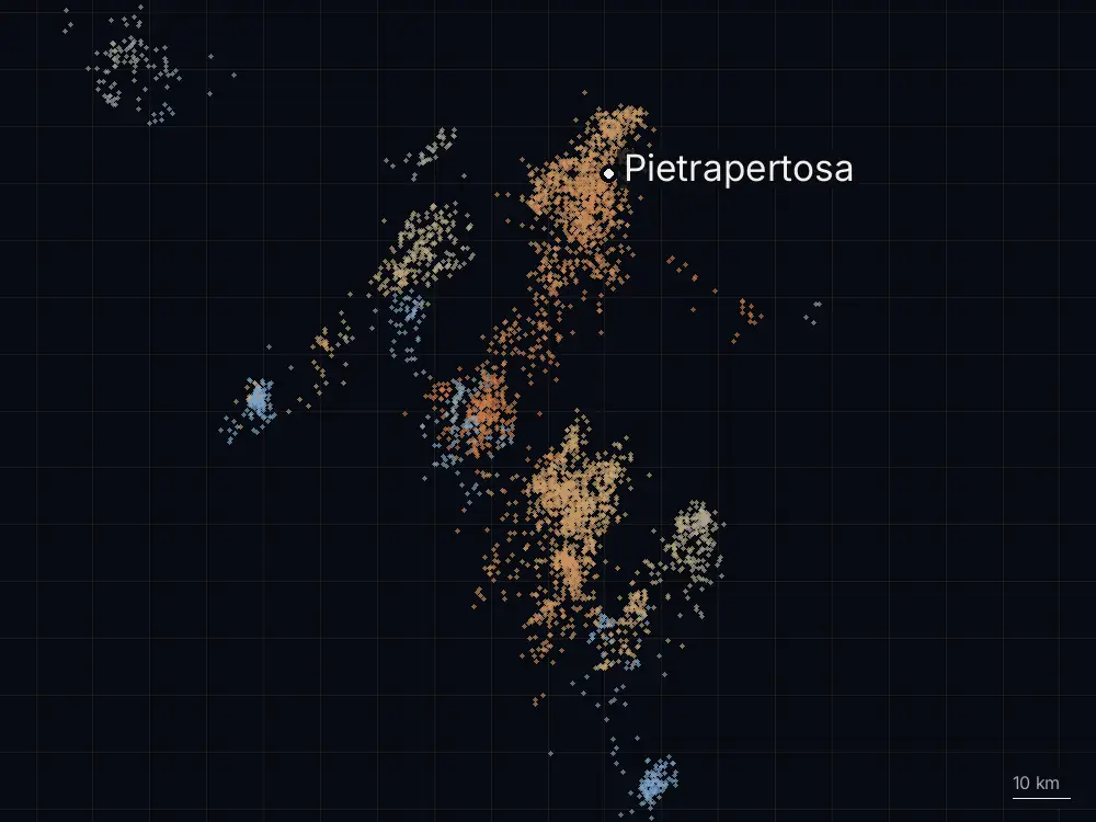 Karte der Blitze bei Pietrapertosa am Samstag, 8. August 2026