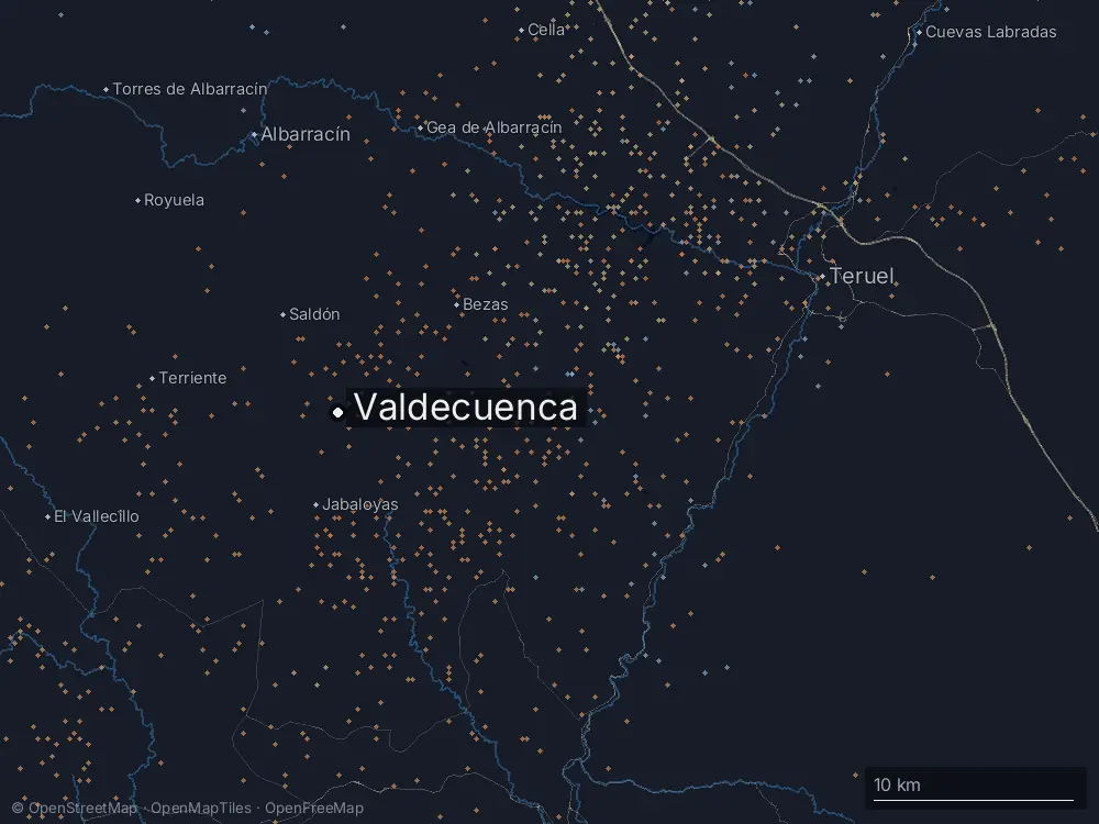 Karte der Blitze bei Valdecuenca am Samstag, 8. August 2026