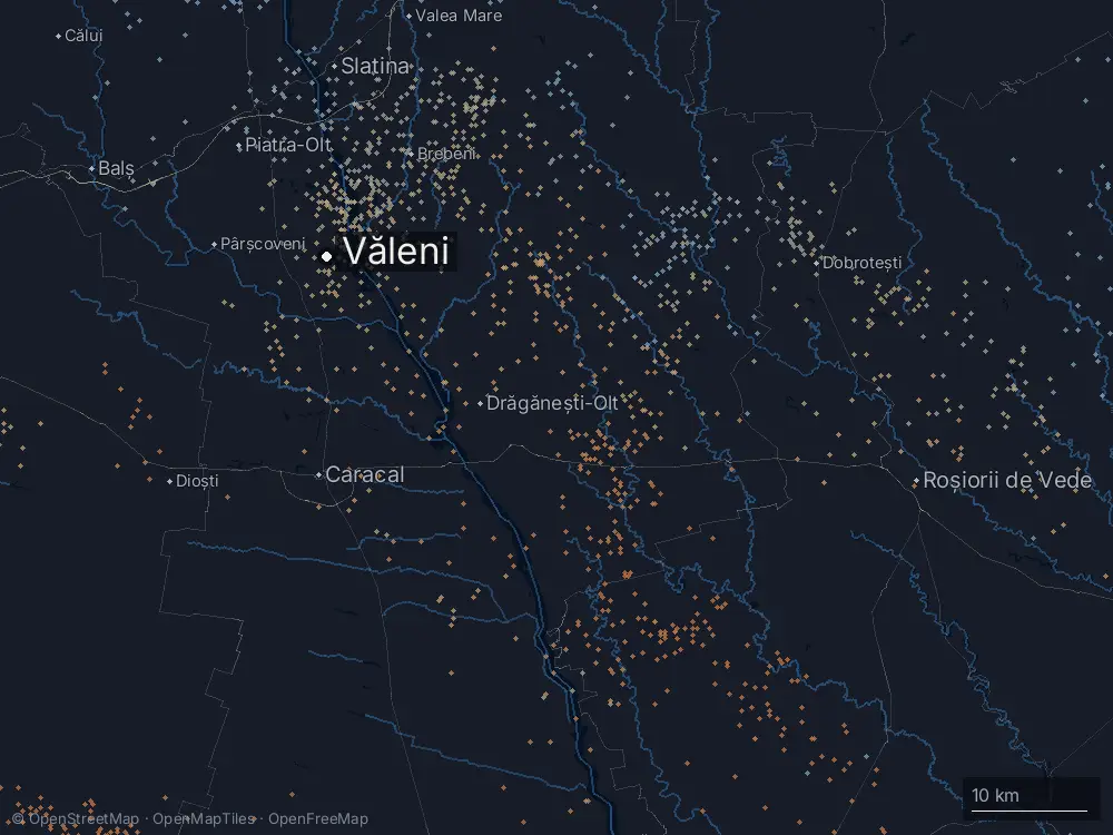 Karte der Blitze bei Văleni am Samstag, 8. August 2026