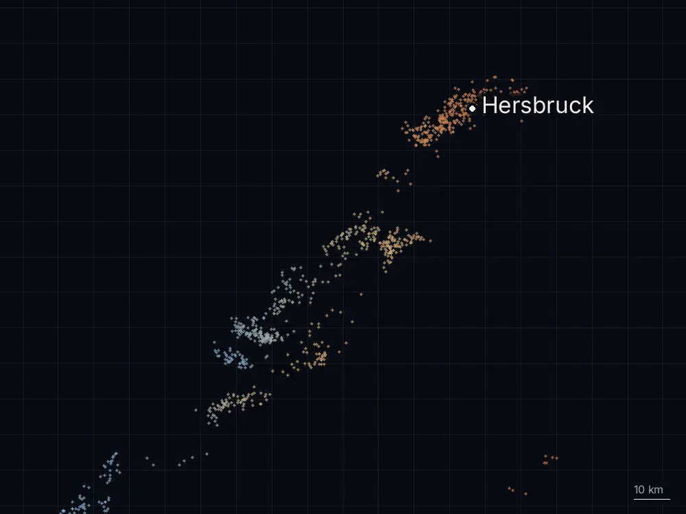 Karte der Blitze bei Hersbruck am Sonntag, 9. August 2026