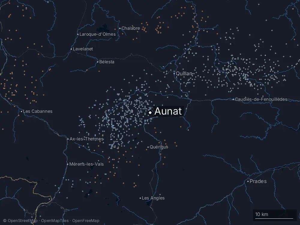 Karte der Blitze bei Aunat am Montag, 10. August 2026
