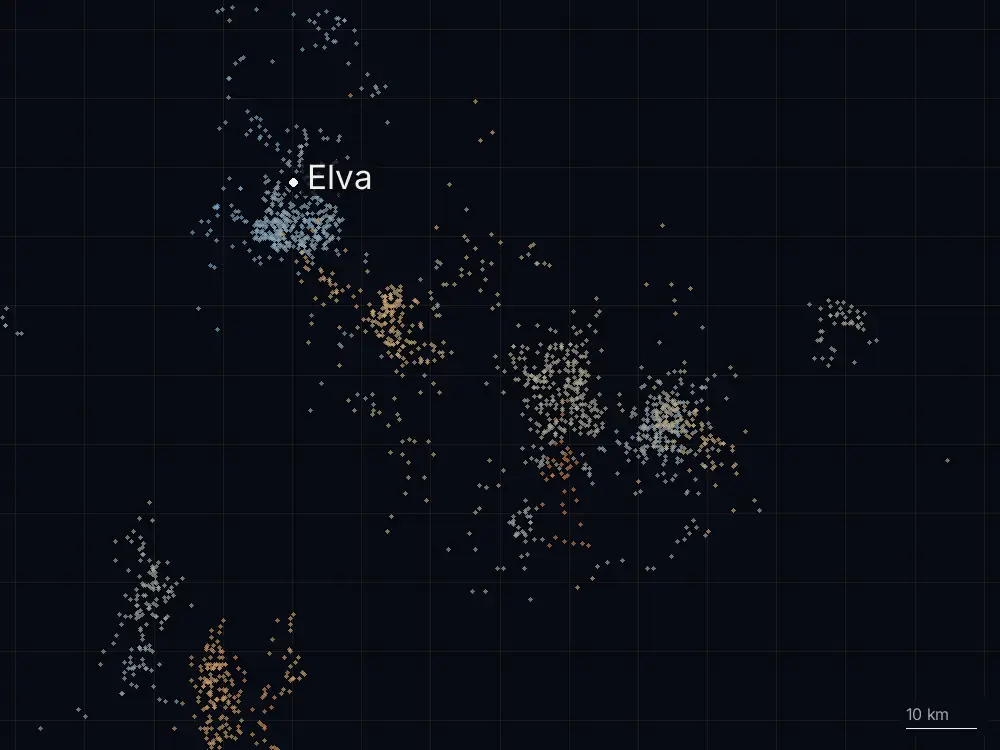 Karte der Blitze bei Elva am Dienstag, 11. August 2026