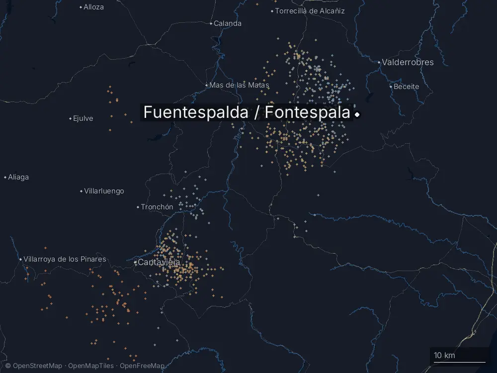 Karte der Blitze bei Fuentespalda / Fontespala am Dienstag, 11. August 2026