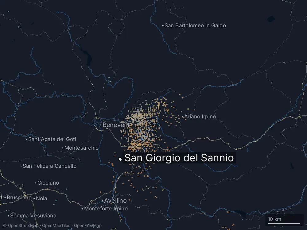 Karte der Blitze bei San Giorgio del Sannio am Dienstag, 11. August 2026