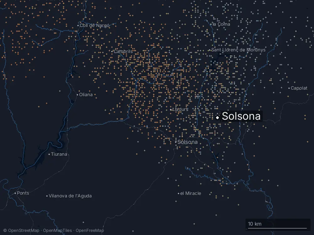 Karte der Blitze bei Solsona am Dienstag, 11. August 2026