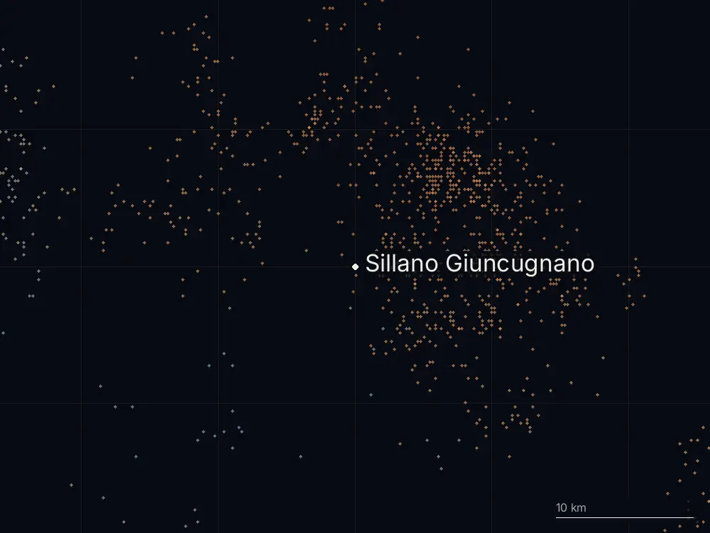 Karte der Blitze bei Sillano Giuncugnano am Mittwoch, 12. August 2026