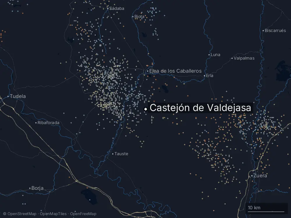 Karte der Blitze bei Castejón de Valdejasa am Freitag, 14. August 2026